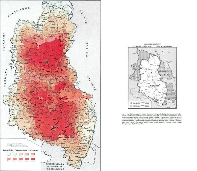 Mapa Łużyc proponowanego państwa dla Serbołużyczan przez Łużycki Komitet Narodowy po II wojnie światowej