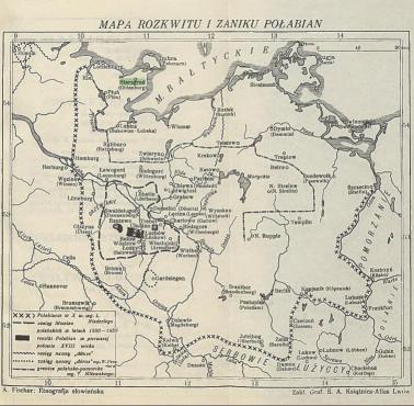 Mapa powstania i upadku Słowian nad Łabą (Połabian), „Etnografia Słowiańska” Adam Fisher 1932
