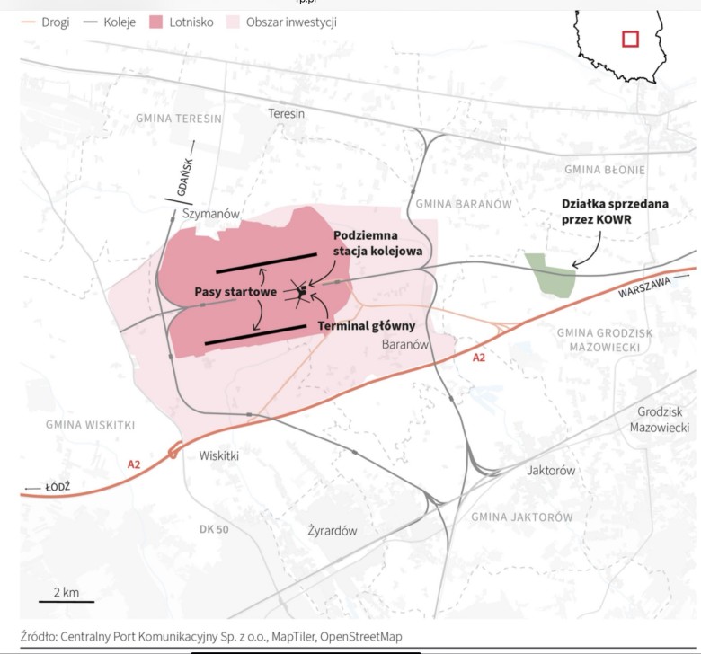 CPK - działki, umiescowienie