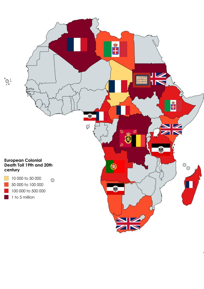 Liczba ofiar śmiertelnych  kolonializmu Zachodu w Afryce w XIX i XX wieku