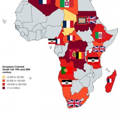 Liczba ofiar śmiertelnych  kolonializmu Zachodu w Afryce w XIX i XX wieku