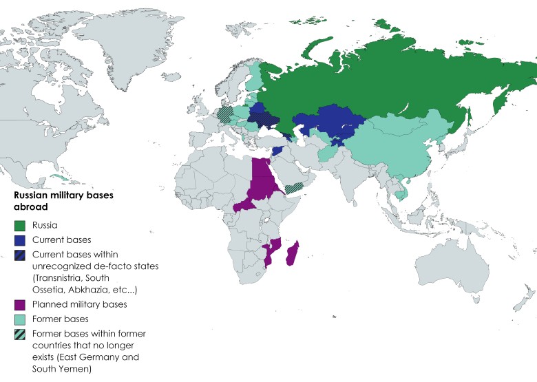 Rosyjskie bazy wojskowe za granicą, dane prawdopodobnie z 2025 roku