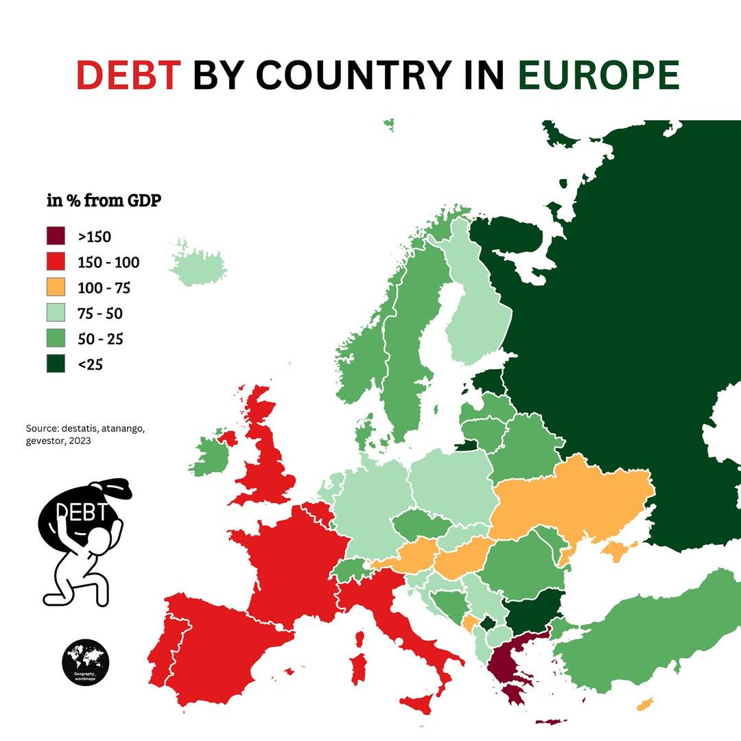 Dług publiczny jako procent PKB w Europie, 2023