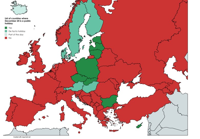 Lista krajów europejskich, w których 24 grudnia jest dniem wolnym od pracy
