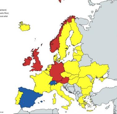 Obywatelstwo artystów najczęściej odtwarzanych w streamingu w poszczególnych krajach europejskich (dominacja kulturalna), 2025