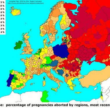 Odsetek aborcji w Europie według regionów, 2010