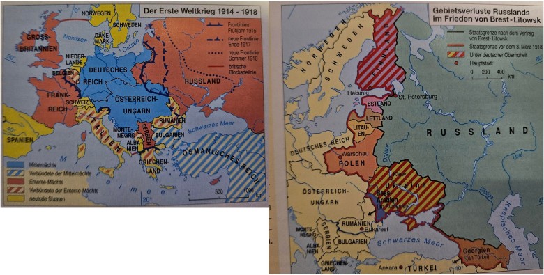 Mapa po podpisaniu pokoju w Brześciu Litewskim 1918