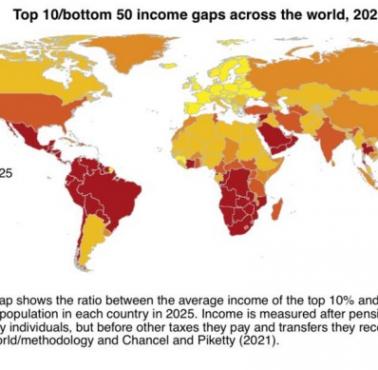 Jaki odsetek bogactwa należy do 10 proc. mieszańców w poszczególnych krajach, World Inequality Reports, 2025