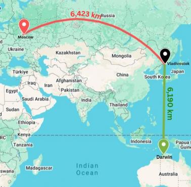Władywostok jest bliżej Darwin niż Moskwy