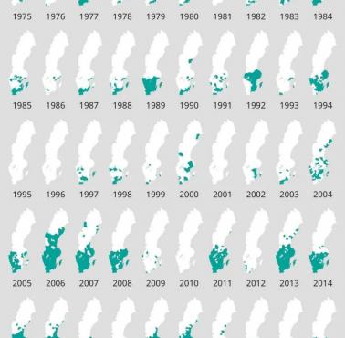 Obszary Szwecji, w których od 1975 roku występowały białe święta Bożego Narodzenia