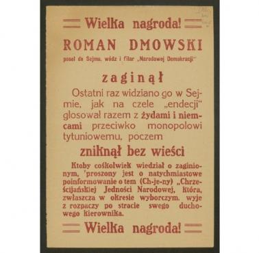 Wielka nagroda za Dmowskiego