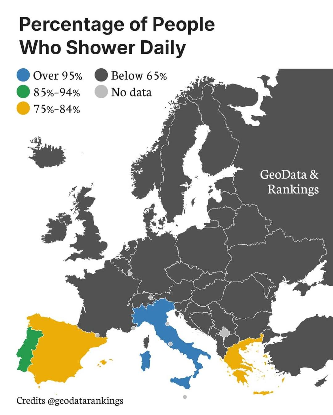 Odsetek osób, które codziennie biorą prysznic, prawdopodobnie 2025 r.