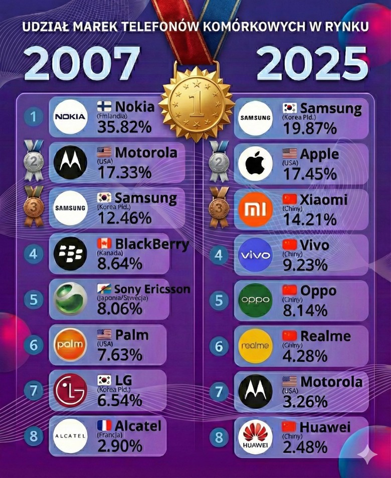 Telefony komórkowe (smartfony) 207 vs 2025