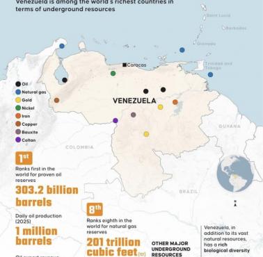 Mapa surowcowa Wenezueli, dane prawdopodobnie z 2025