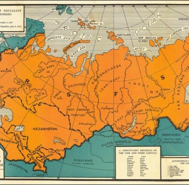 Mapa ZSRR z 1923. Granice uzyskane z pomocą USA