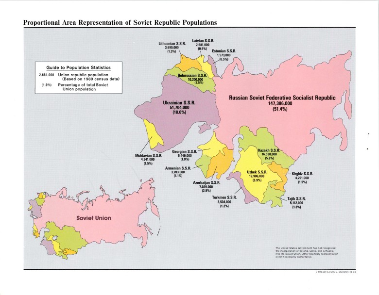 Proporcjonalne przedstawienie powierzchni terytorialnej republik radzieckich, 1989