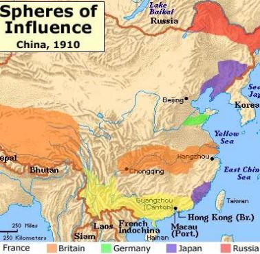 Geopolityka: Okupacja Chin przez Zachód plus Rosja (traktaty nierównoprawne), strefy wpływów, 1910