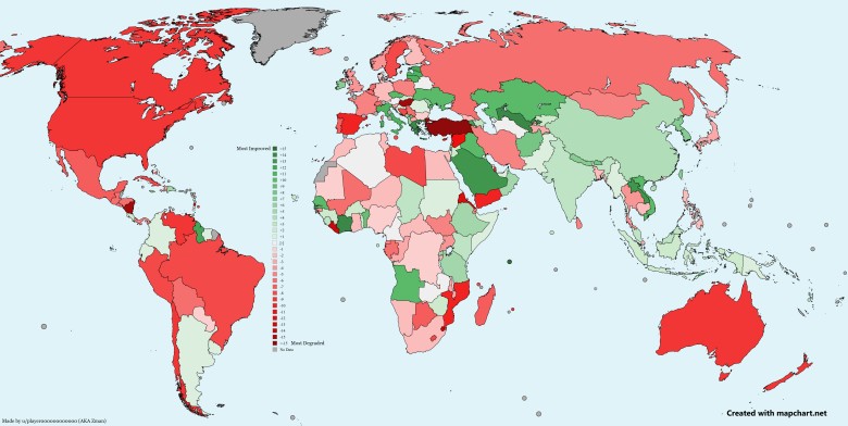 Zmiana wskaźnika percepcji korupcji (Corruption Perceptions Index, CPI) w latach 2012–2025