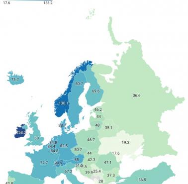 Produktywność: wydajność na godzinę pracy, 2023 r. w dolarach międzynarodowych (w cenach z 2021 r.) na godzinę w Europie