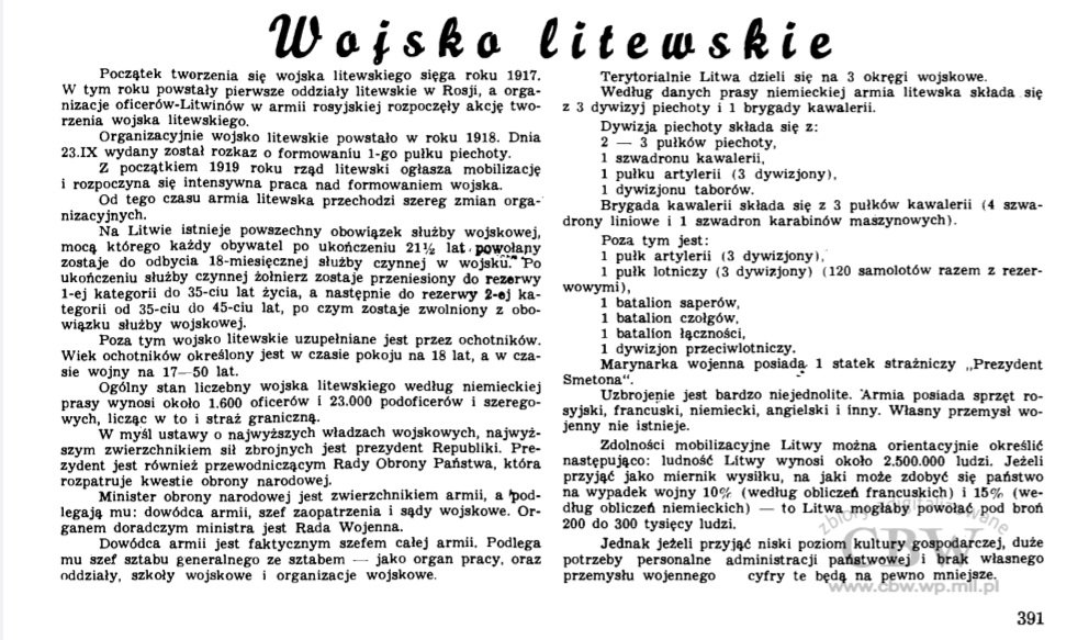Wojsko litewskie w 1938