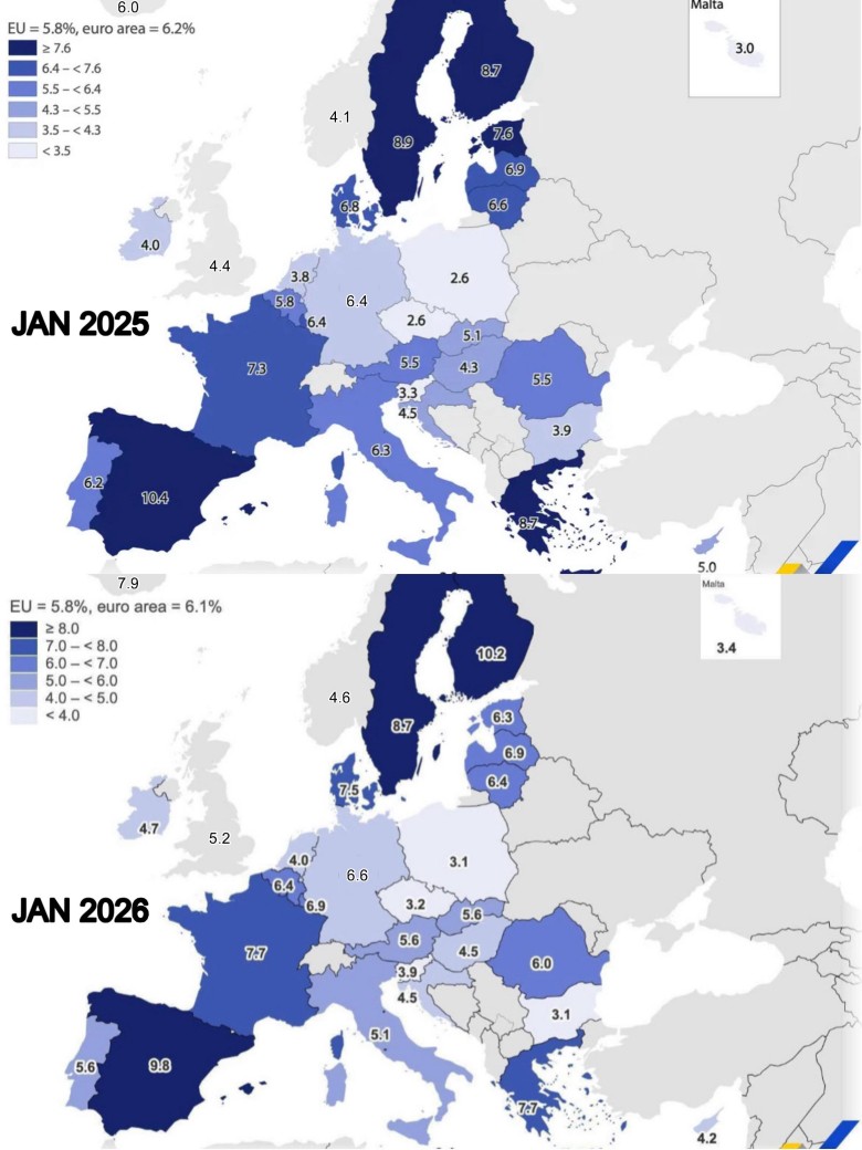 Stopa bezrobocia w Europie 2025 vs 2026
