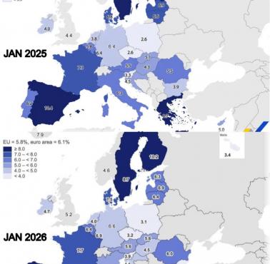 Stopa bezrobocia w Europie 2025 vs 2026