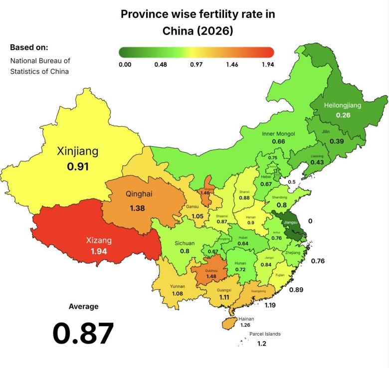 Całkowity współczynnik dzietności (TFR) w Chinach, 2026