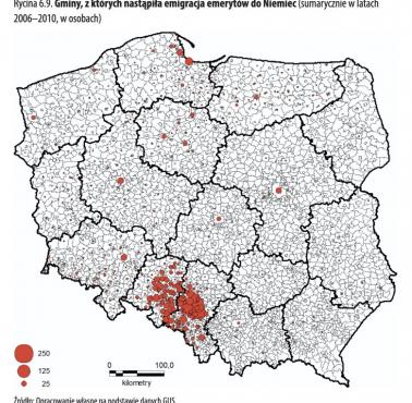 Emeryci przeprowadzający się z Polski do Niemiec według gmin w latach 2006-2010