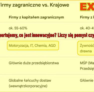 Struktura polskiego eksportu z podziałem na firmy polskie i zagraniczne