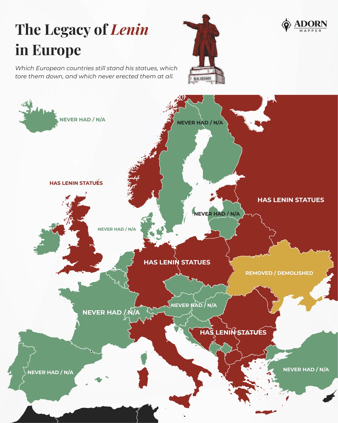Pomniki Lenina w Europie, prawdopodobnie stan na 2026