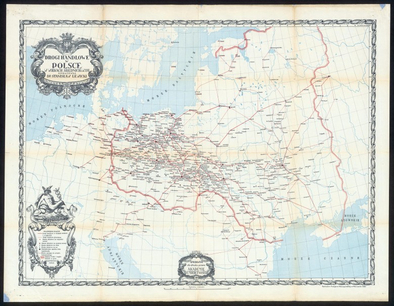 Szlaki handlowe w Polsce w średniowieczu i XVI wieku (mapa z lat 20. XX wieku)