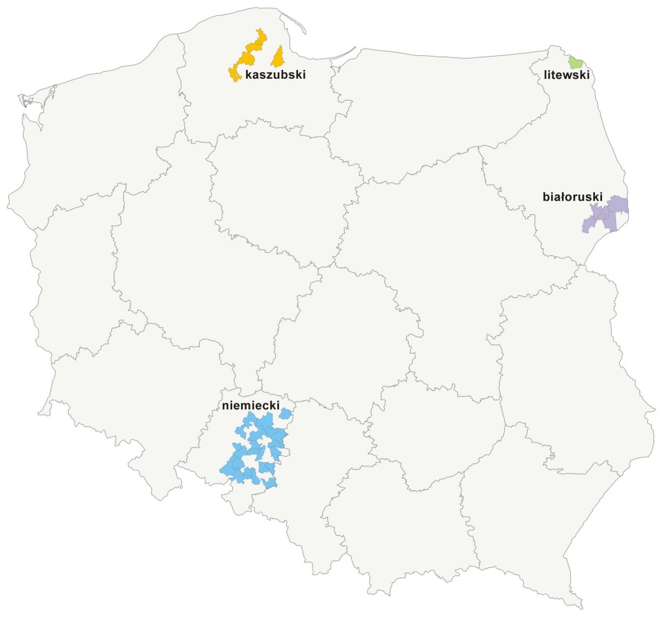 Mapa gmin dwujęzycznych w Polsce