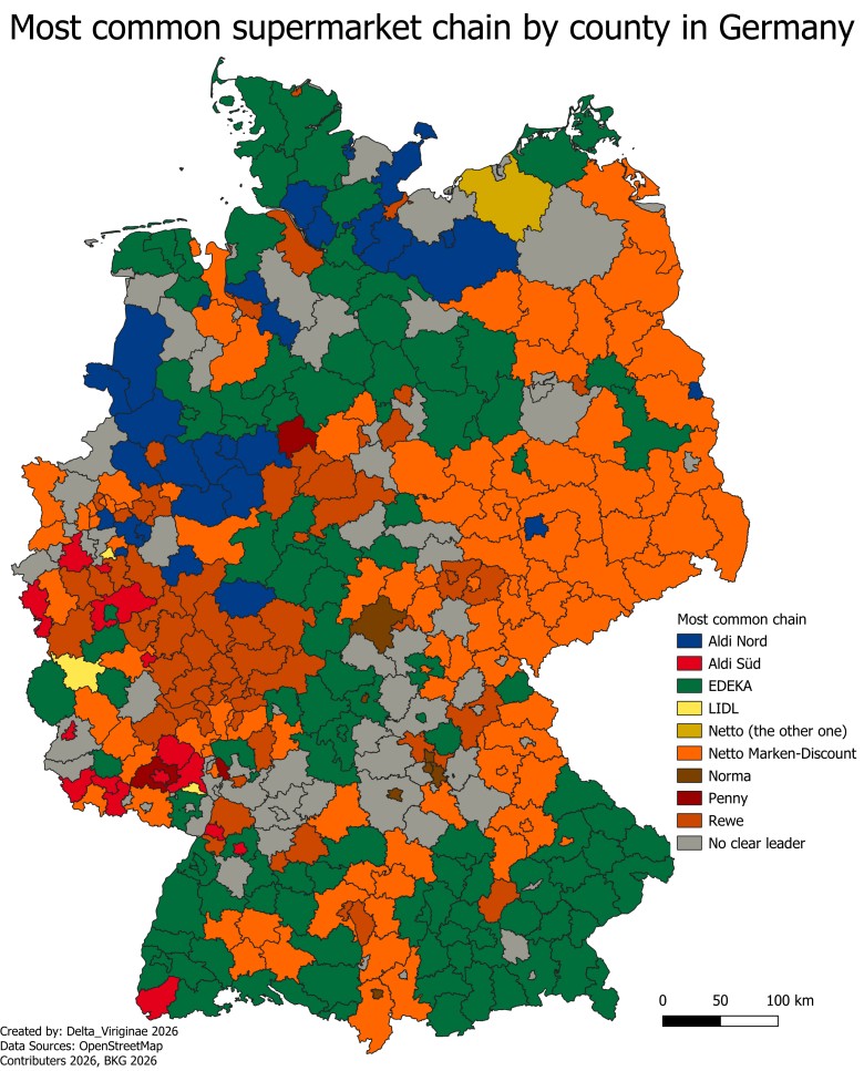 Najpopularniejsze sieci supermarketów w poszczególnych powiatach Niemiec (Landkreis), 2026