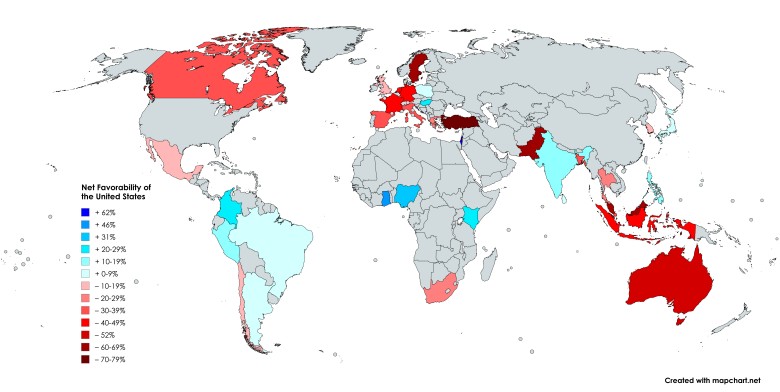 Wzrost lub spadek pozytywnego ocen USA (Pew Research, 2026)