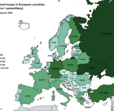 Liczba przeszkolonych żołnierzy w poszczególnych krajach Europy, 2026