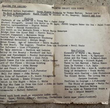 Lista lektur w amerykańskiej szkole średniej w 1965 roku, a na niej „Quo Vadis”