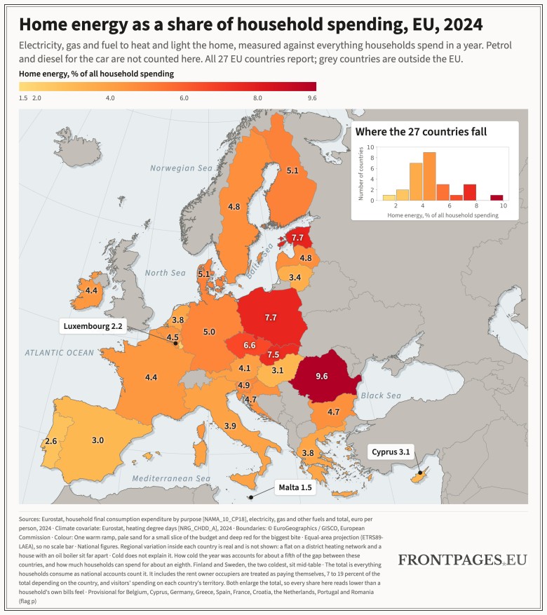 Wydatki na energię w gospodarstwie domowym jako część ogólnych wydatków gospodarstw domowych, Unia, 2024 r.