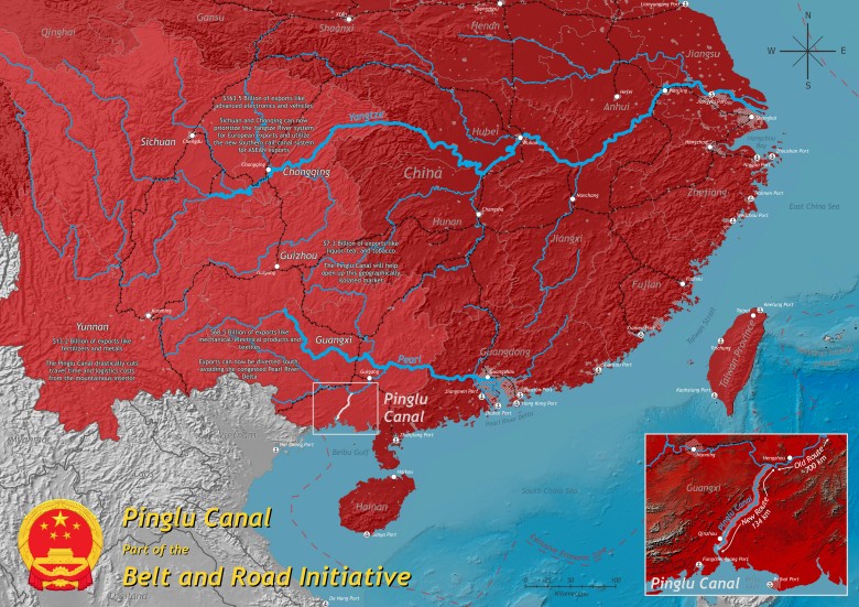 Nowo wybudowany kanał Pinglu, który łączy Chiny z Morzem na Pd od wyspy Hainan