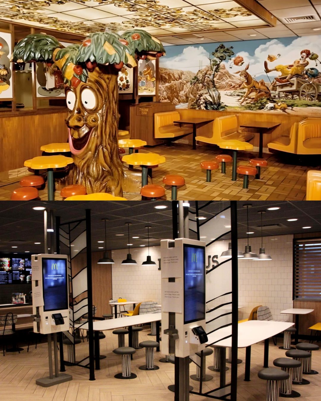 Tak wyglądał jeden z pierwszych barów McDonald's w środku, a tak wygląda współcześnie