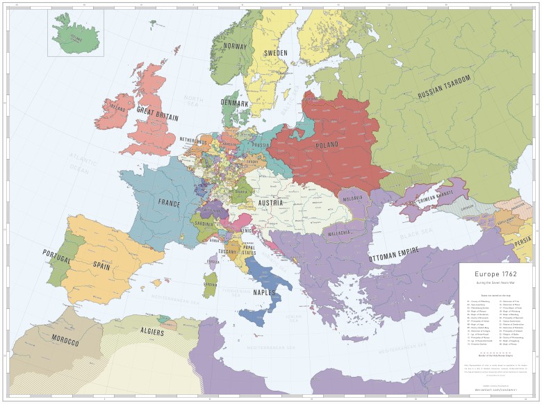 Polityczna mapa Europy z 1762 roku