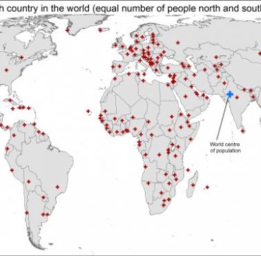 Centrum każdego kraju (licząc gęstość populacji)