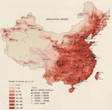 Gęstość zaludnienia Chin, lata 60-te, 1967 (liczba ludności na 1km2)