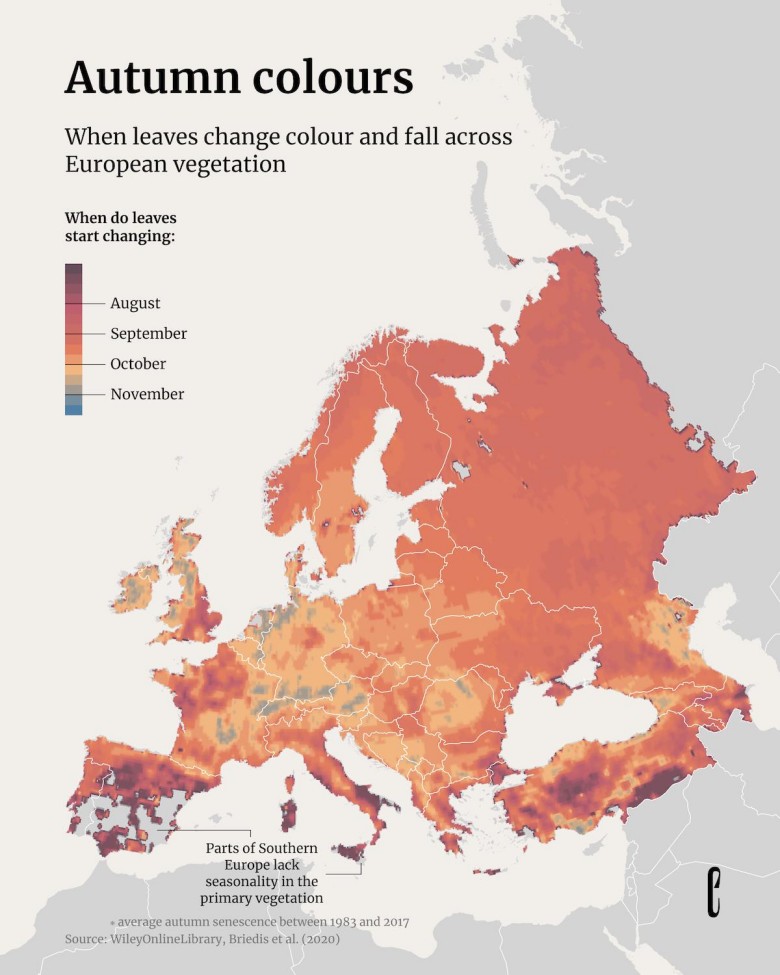 Kiedy liście zmieniają kolor i opadają? Europa, 1983-2017
