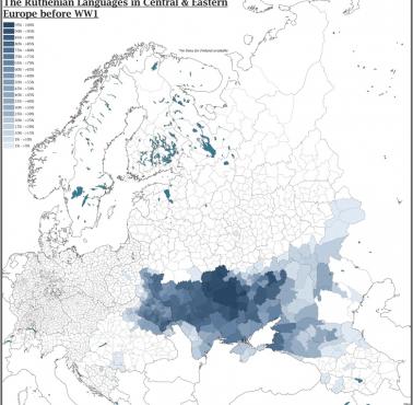Występowanie języka ruskiego (ukraińskiego) w Europie Środkowej z podziałem na jednostki administracyjne przed I wojną światową