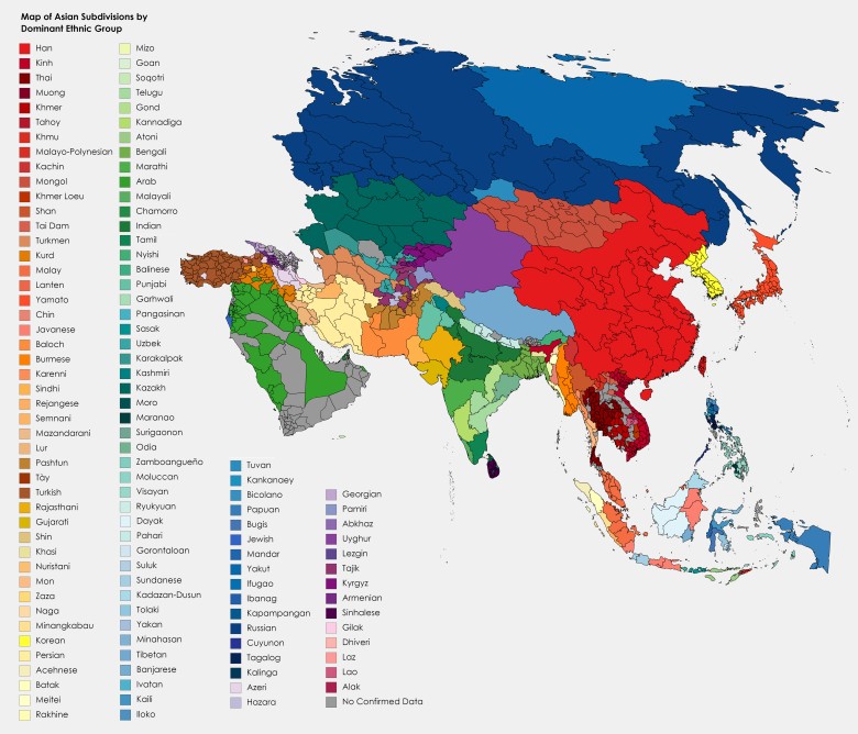 Etniczna mapa Azji z podziałem na regiony