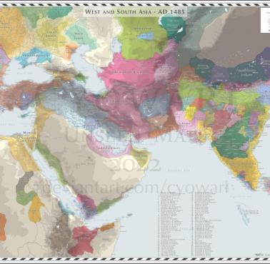 Mapa Azji Zachodniej i Południowej w 1485 roku
