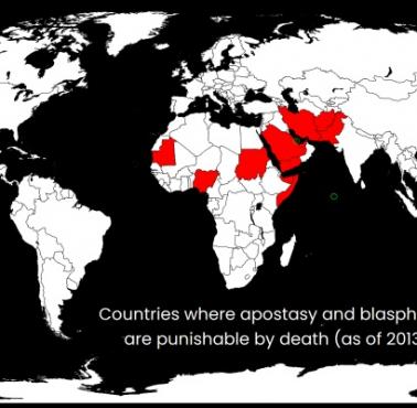 Surowość kary przewidzianych za bluźnierstwa w poszczególnych państwach świata, 2013