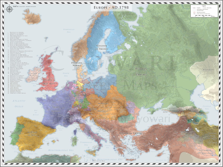 Mapa Europy w 1798 roku