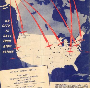 „Żadne miasto nie jest bezpieczne przed atakiem [sowieckim]” (plakat propagandowy USA, 1961)