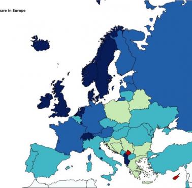 Udział w rynku Apple iPhone'a w Europie, 2020